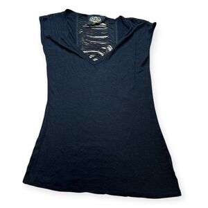 Jet Set Women's Black Shredded Back Detail Blouse Size Large